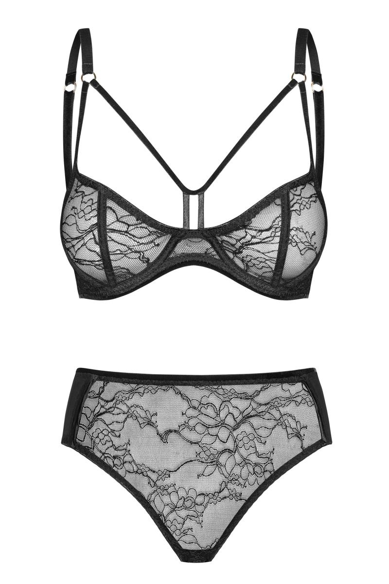 Front view of 080918 bra and lace brief laid flat
