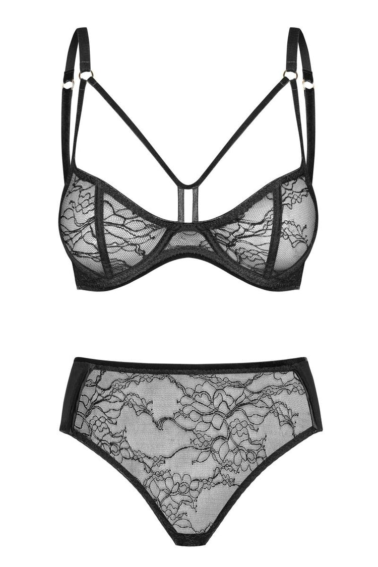 Front view of 080918 bra and lace brief laid flat