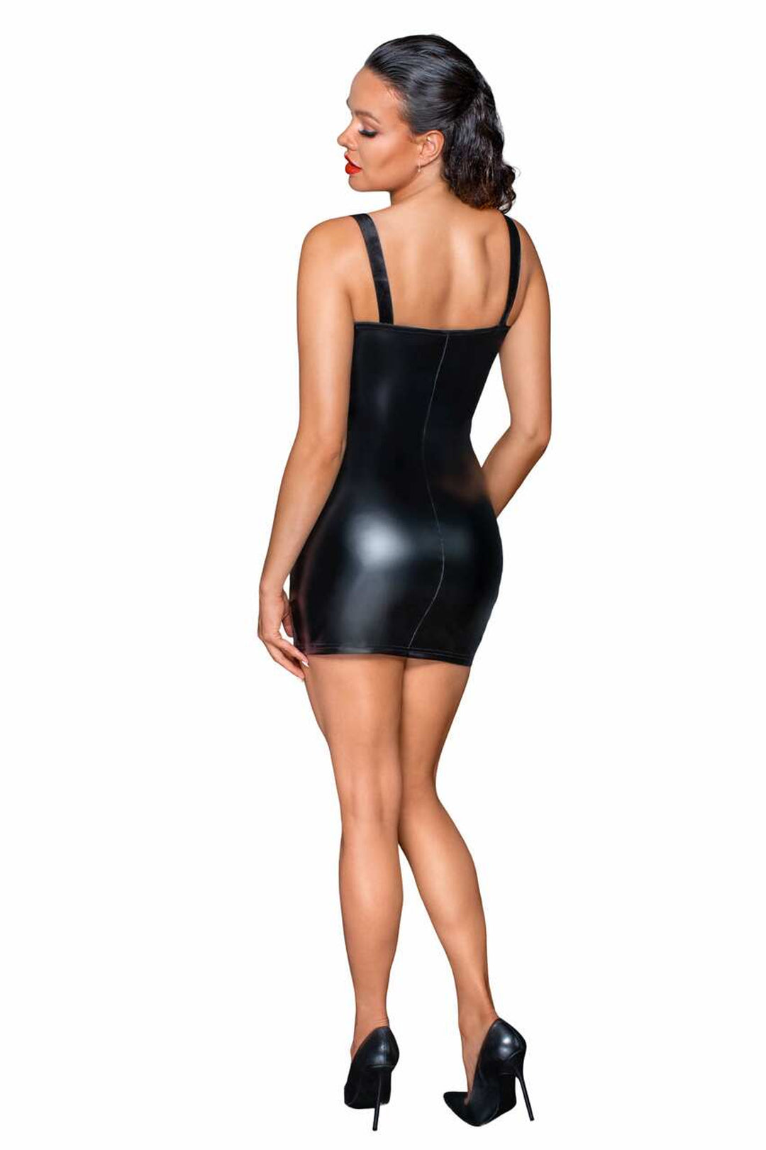 Powerwetlook Mini-dress with Lace Chest and 2-way Zipper