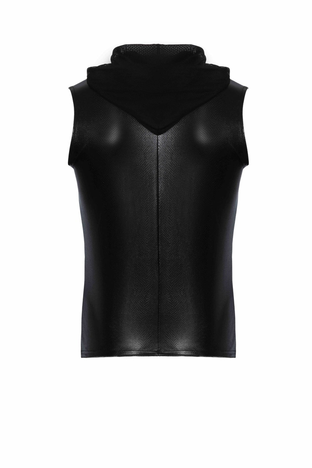 Snake wetlook sleeveless zip-up top with sheer hood