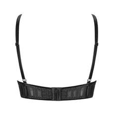 Black striped bra, flat rear view.